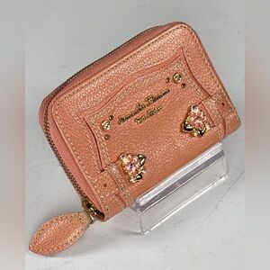 Samantha Thavasa Petit Choice Peach Zipper Leather Wallet Gold Enamel Crystals